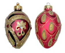 2 Glass Egg Christmas Ornaments Glitter Jeweled 2.5  
