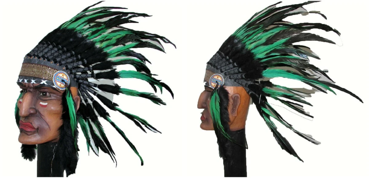 Indian Headdress White Yellow Red & Black Feather Warbonnet Native American  Feathers Hat Festival Costume Indian Hat Short Length 