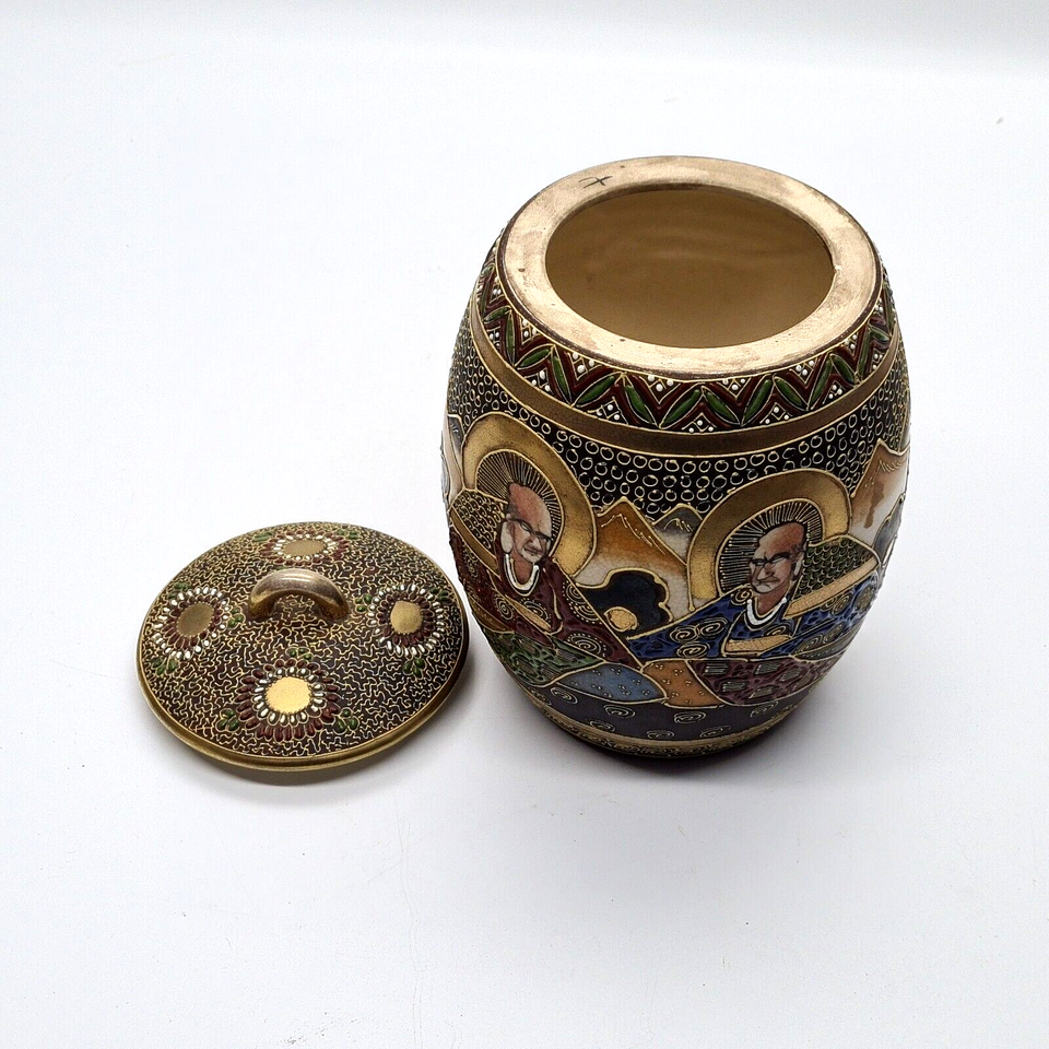 Antique Japanese Pottery Satsuma Jar with Lid/Tea Caddy Kinkozan