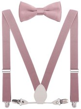 YJDS Boys' Leather Suspenders and Bowtie Set Elastic for Wedding Dusty Blush ...