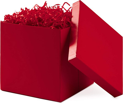 Medium Gift Box with Lid and Shredded Paper Fill 7 Inch Box for all Occasion Red