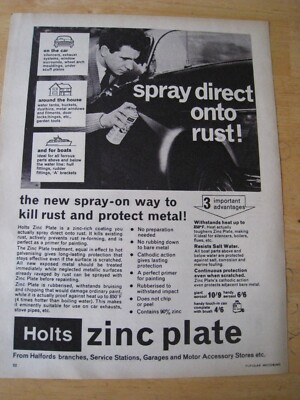 HOLTS ZINC PLATE SPRAY DIRECT ONTO RUST HALFORDS 1964 ADVERT A4 FILE 39