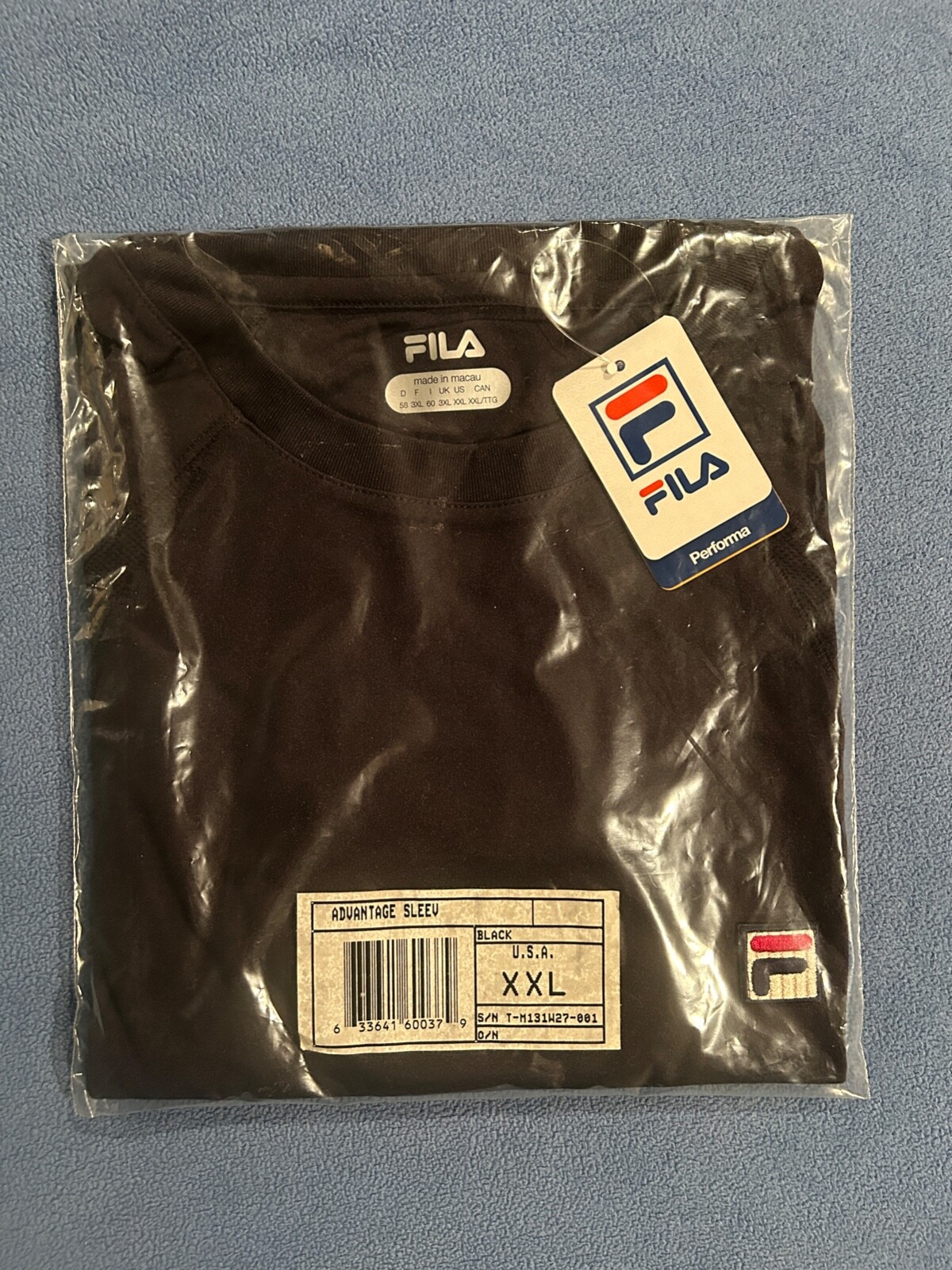 Camicia atletica Fila vintage non aperta anni '90 nera con etichette taglia XXL