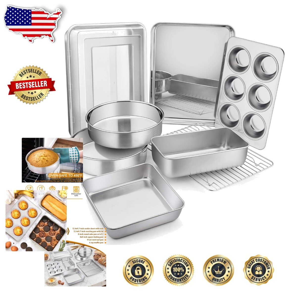 Bakeware Sets Best Stainless Steel Baking Pan 3-Piece Gourmet