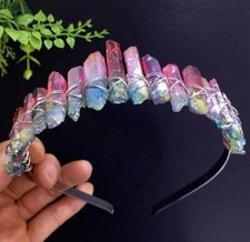Pink Aura Quartz Crystal Crown Tiara Headband Hand Made Festival Fairy Randomly