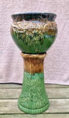 Antique Robinson Ransbottom Camellias Pottery Jardiniere Pedestal