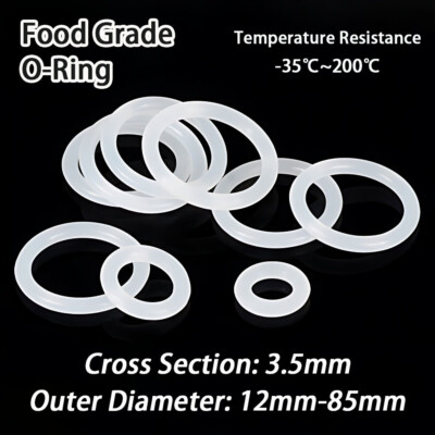 Food Grade O-Ring White Silicone Rubber O Rings Cross Section 3.5mm，OD 12mm-85mm
