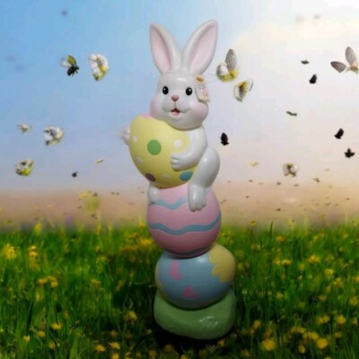 3 Ft Stacked Eggs Easter Bunny Blow Mold Lighted Decor From Cracker Barrel