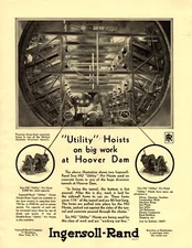 1933 INGERSOLL-RAND HOOVER DAM PRINT AD MINING TUNNEL AIR HOISTS **ACCEPTABLE**