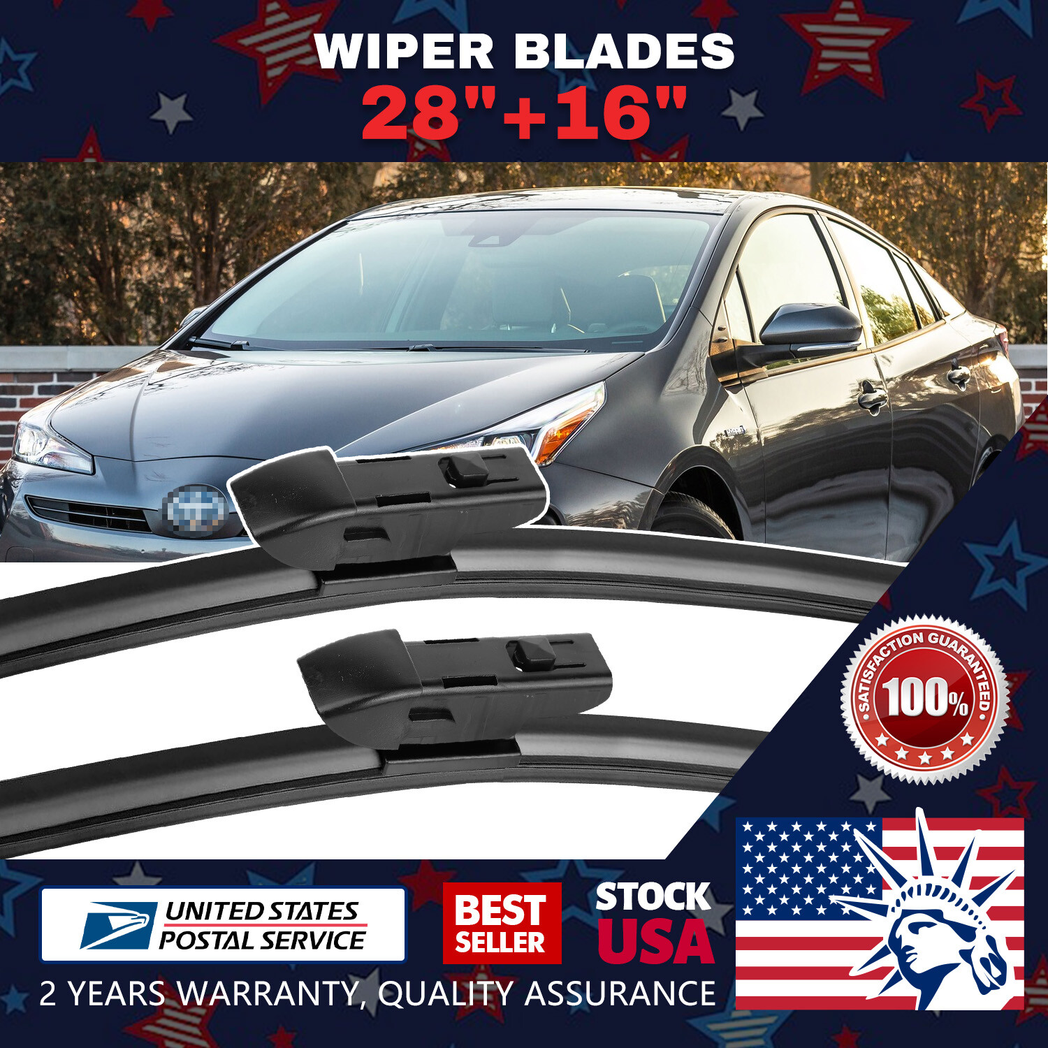 J-Hook 28''+ 16'' Premium Bracketless Windshield Wiper Blades All Season Premium