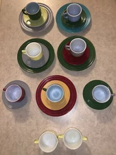 HAZEL ATLAS CHILDS TEA SET 21 PCS MODERNTONE BY LITTLE HOSTESS VINTAGE