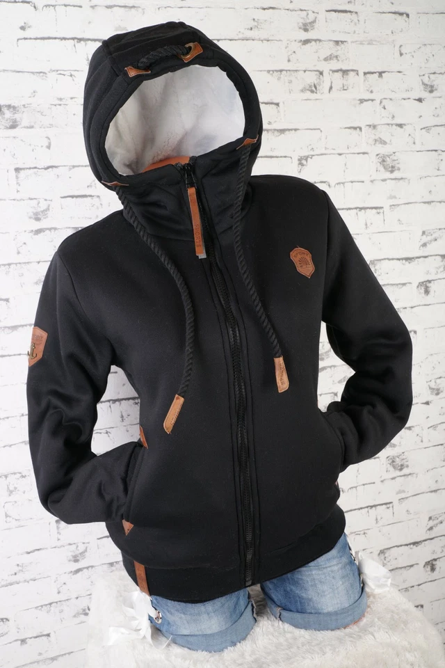 Damen Sweat Jacke Hoodie Kapuze dick gefüttert Teddyfell Futter UNI M - 3XL - Bild 2 von 4