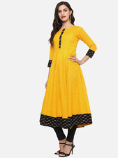 Yash Gallery Womens Cotton Printed Yellow Anarkali Kurta
