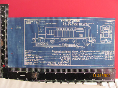 FRISCO LINES SL-SF RAILROAD DIESEL LOCOMOTIVES #200 - 217 BLUEPRINT DATA DRAWING