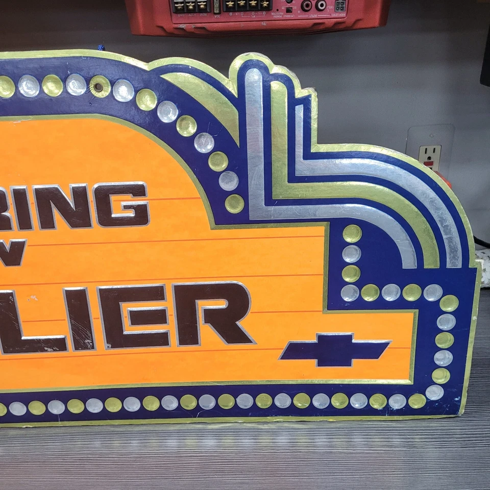 Vintage DETROIT AUTO SHOW 1982 Chevy Cavalier 42" Marquee Foil Sign Advertising - Image 4 of 4