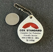 COX Standard Oil Gas Station Minneapolis MPG Gage VTG Keychain Key Ring #42865