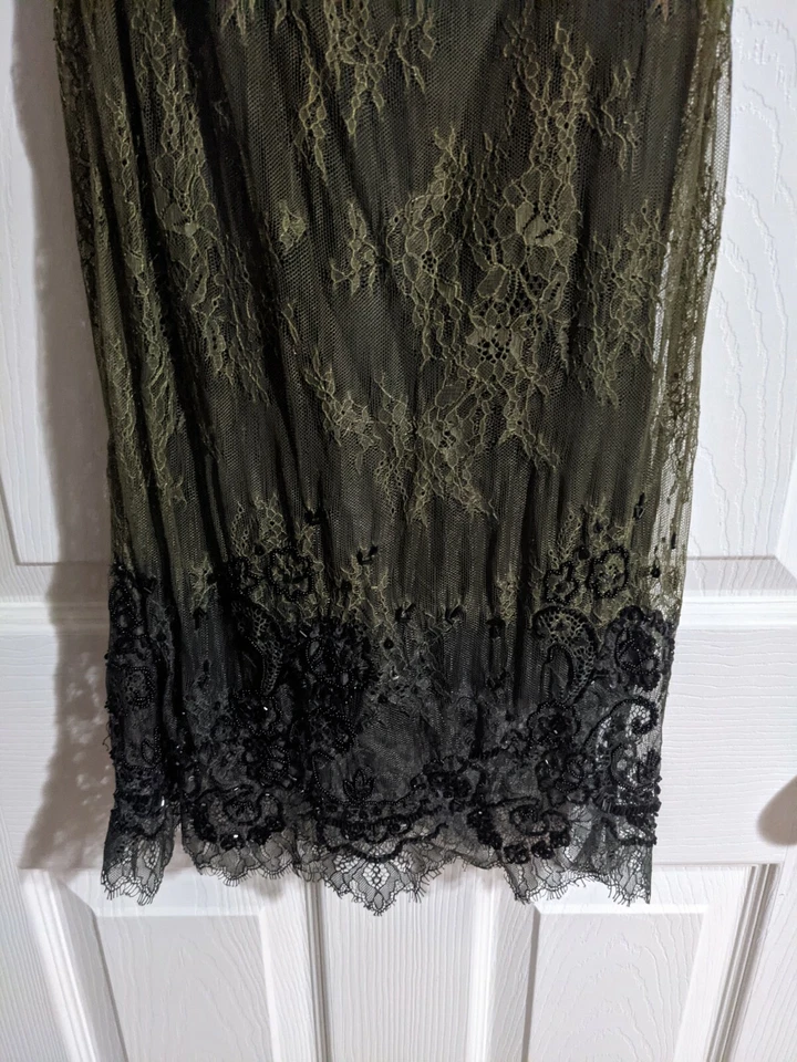 Camiseta sin mangas Diesel Lavinia XS verde oliva forrada con cuentas larga única festival boho Foto 4 de 4