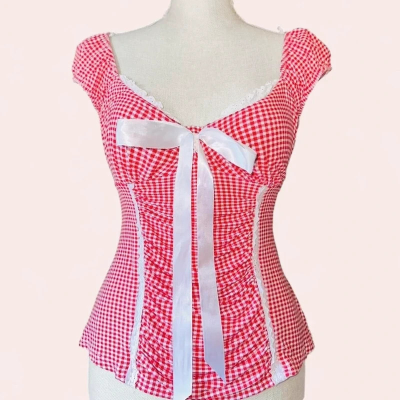 Vintage Jane Norman Red Milkmaid Cottagecore Top - Gem