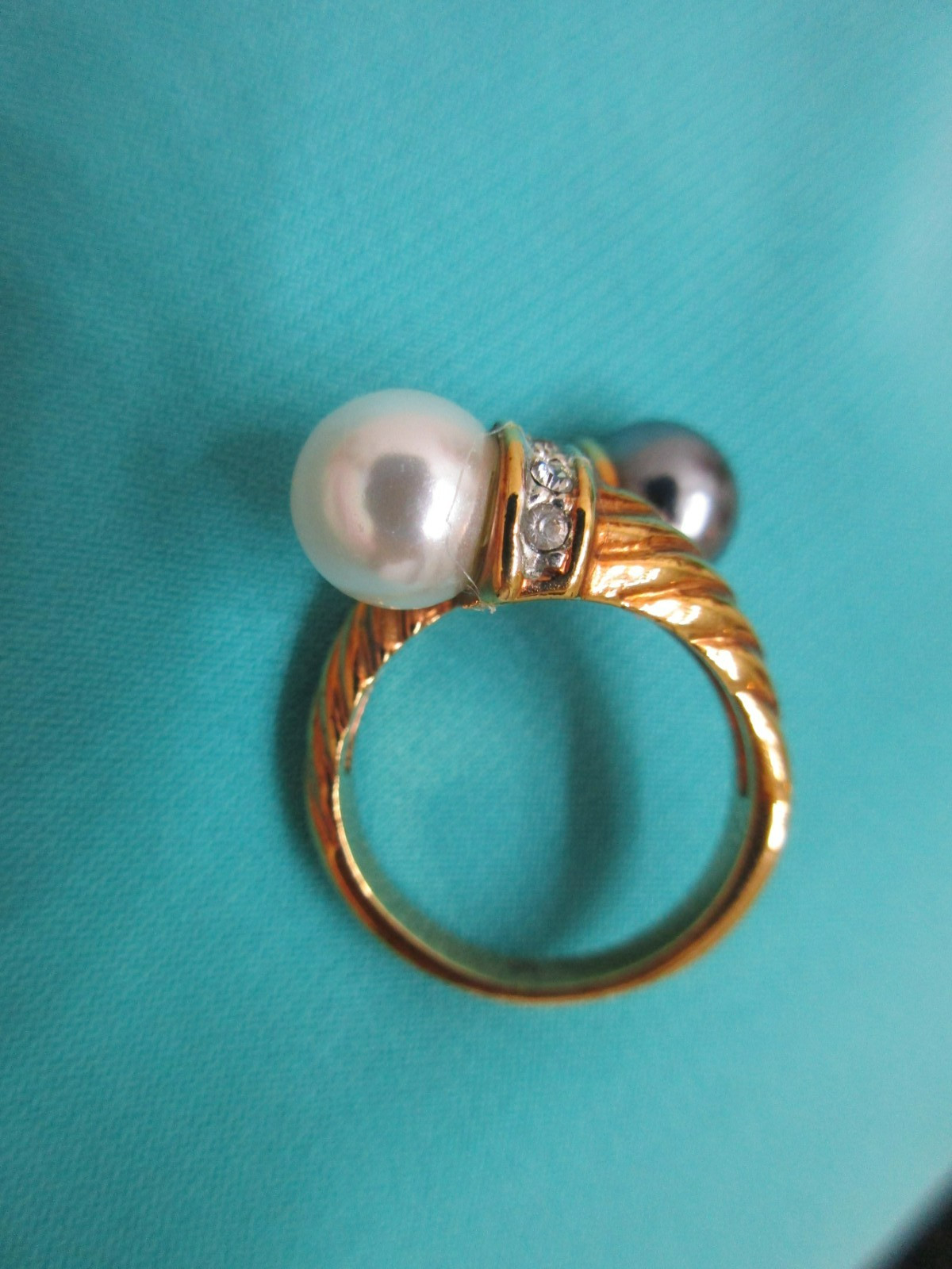 Cornucopia Ring Twisted rhinestone & Pearls Signe… - image 11