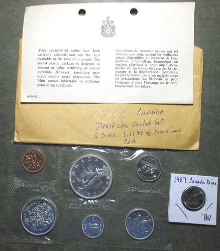Canada 1966 RCM Proof Like UNC 6 Coin Set, .800 Silver 1.1 Troy Ounces + Bonus
