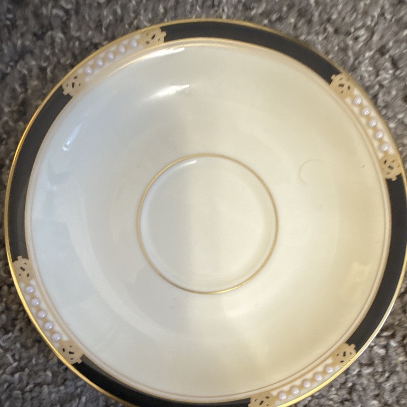 Lenox Presidential Collection Hancock Saucer Set of 6 White Black Gold Trim