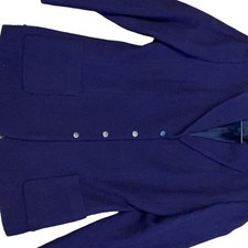 ELIE TAHARI Women's Blazer Size 8 Blue 100 Wool Knit Button Front Lined Jacket