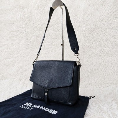 JIL SANDER Leather Messenger Shoulder Bag Black Medium Logo Detail Used Japan