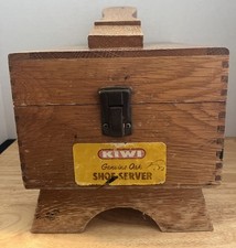 Vintage Kiwi Genuine Oak Shoe Server Shoe Shine Kit w/Some Accessories