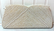 Vtg 1940's-50's Faux Pearl and Silver Beaded Evening Zipper Clutch Purse Handbag