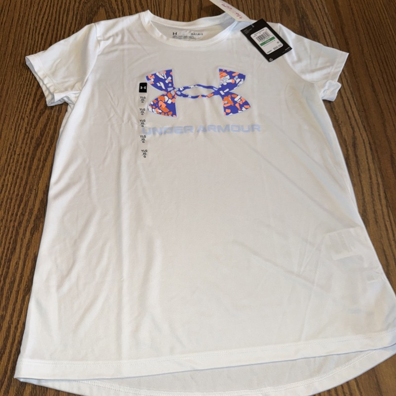 NWT Under Armour White Short Sleeve Shirt Girls Loose Size Youth Large