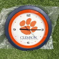 Clemson Tigers Clock Round Wall Style Size 11.5” X 11.5” Sun Time