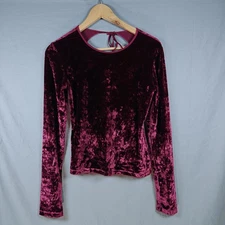 Y2K Red Crushed Velvet Whimsygoth Grunge Medium Long Sleeve Top Open Back Tie