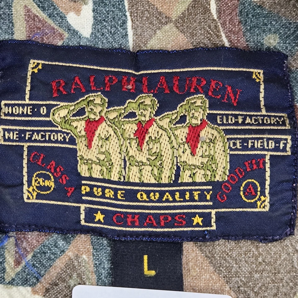 Camisa DE COLECCIÓN Ralph Lauren Chaps Hombres Abotonada L Marrón Logo Militar Años 80 90 Foto 3 de 4