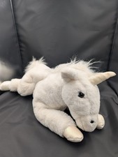 2021 FAO Schwarz Unicorn Plush 8" White Silver Glitter Lays Down Sparkle 23"