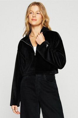 FABLETICS Plush Rib Half Zip Sweatshirt, Large, Black, I