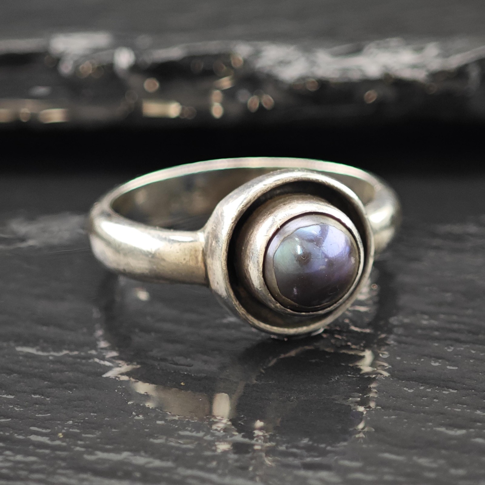 Shadow Box Dark Pearl Solitaire Ring Sterling Sil… - image 4