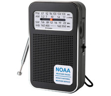 Radio de bolsillo AM/FM/SW/WB con bater a recargable, NOAA y gran recepci n. Neg