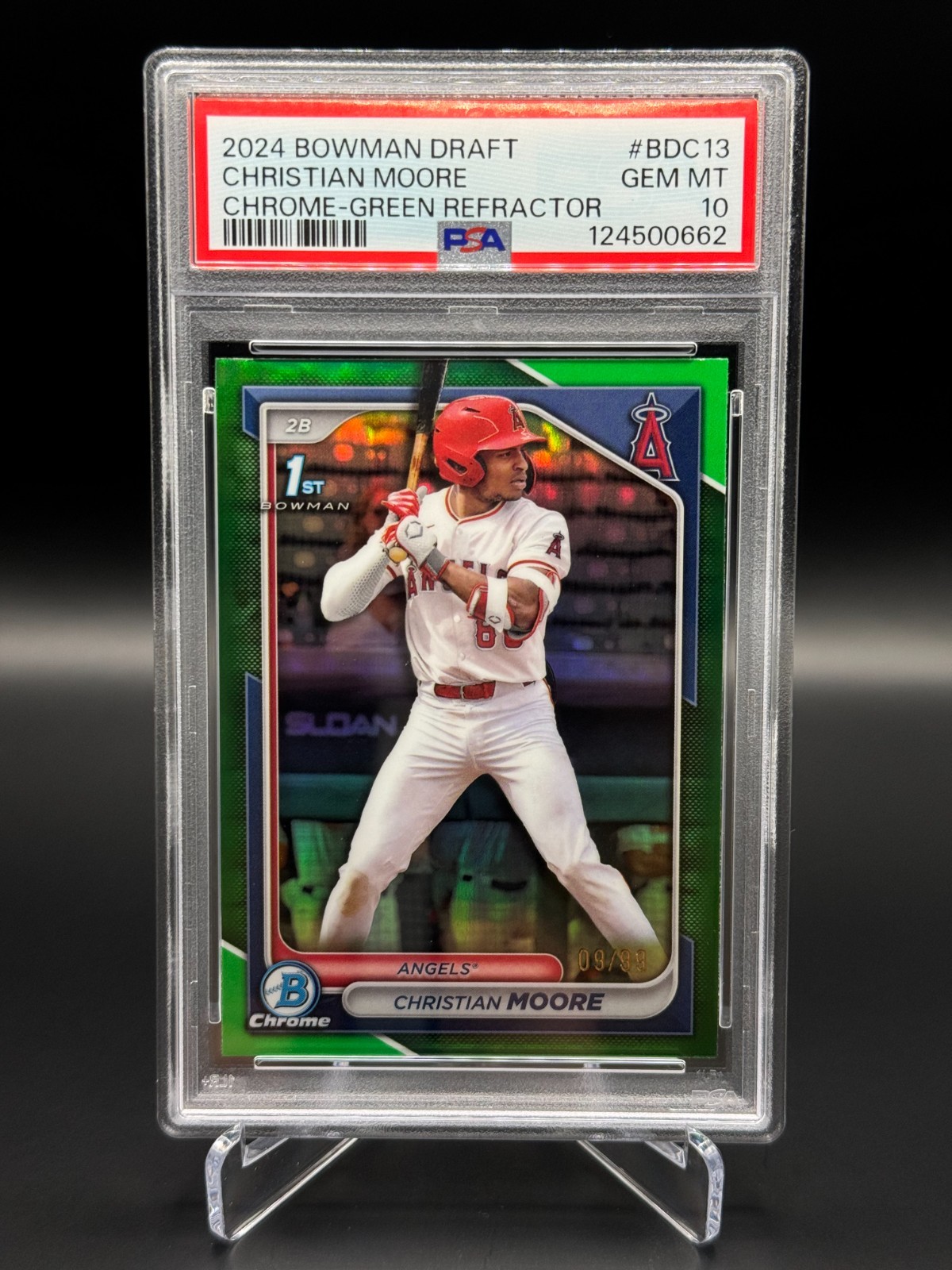 2024 Bowman Draft - Chrome Christian Moore #BDC-13 Green Refractor /99 PSA 10