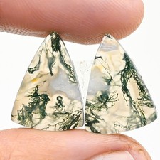 13.90Cts Natural Moss Agate Cabochon loose Gemstone Fancy Pair 13x19x3mm