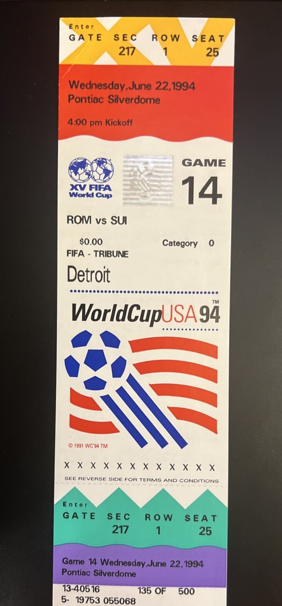 FIFA WORLD CUP 1994 /UNUSED Ticket, ROM vs SUI, 06/22/1994 at