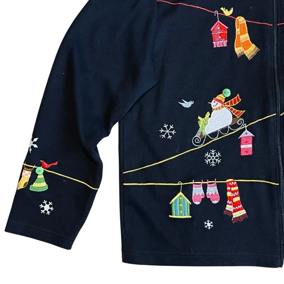 Suéter Onque Casuals Y2K Vintage Para Mujer’s L Bordado Navidad Gato Cremallera Completa Foto 4 de 4