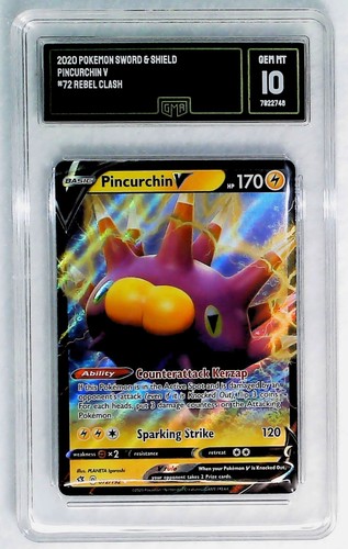 2020 Pokemon Sword & Shield Pincurchin V #72 Rebel Clash GMA 10