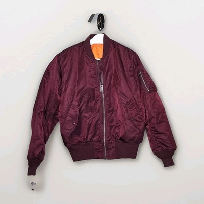 Alpha Industries MA-1 Bomber Jacket Maroon Orange Liner USAF Med Reversible 