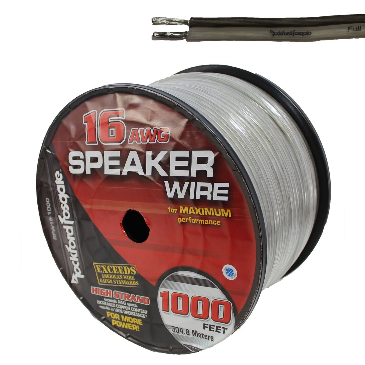 Rockford Fosgate 16 AWG 100% OFC Speaker Wire Silver/Black Lot Cut