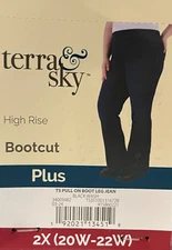 Terra & Sky Pull On Stretch Jeans 2X Black Boot - High Rise Pants Acid Wash NWT