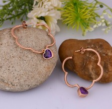 Wave hoop earrings with amethyst gemstone rose gold plated heart hoop for women