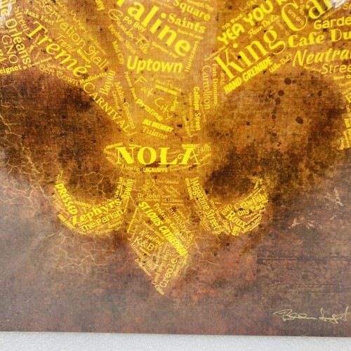 New Orleans Word Cloud Fleur De Lis Brown & Yellow 8"x 10" Print Artist Signed - Bild 5 von 8