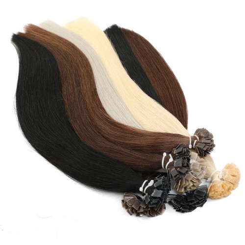 35-65cm Flat Tip Hair Extensions Fusion Keratin Human Hair Extension Brown Black - Bild 1 von 30