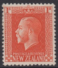 NEW ZEALAND 1915 1/- ORANGE  KING GEORGE V RECESS  STAMP MLH