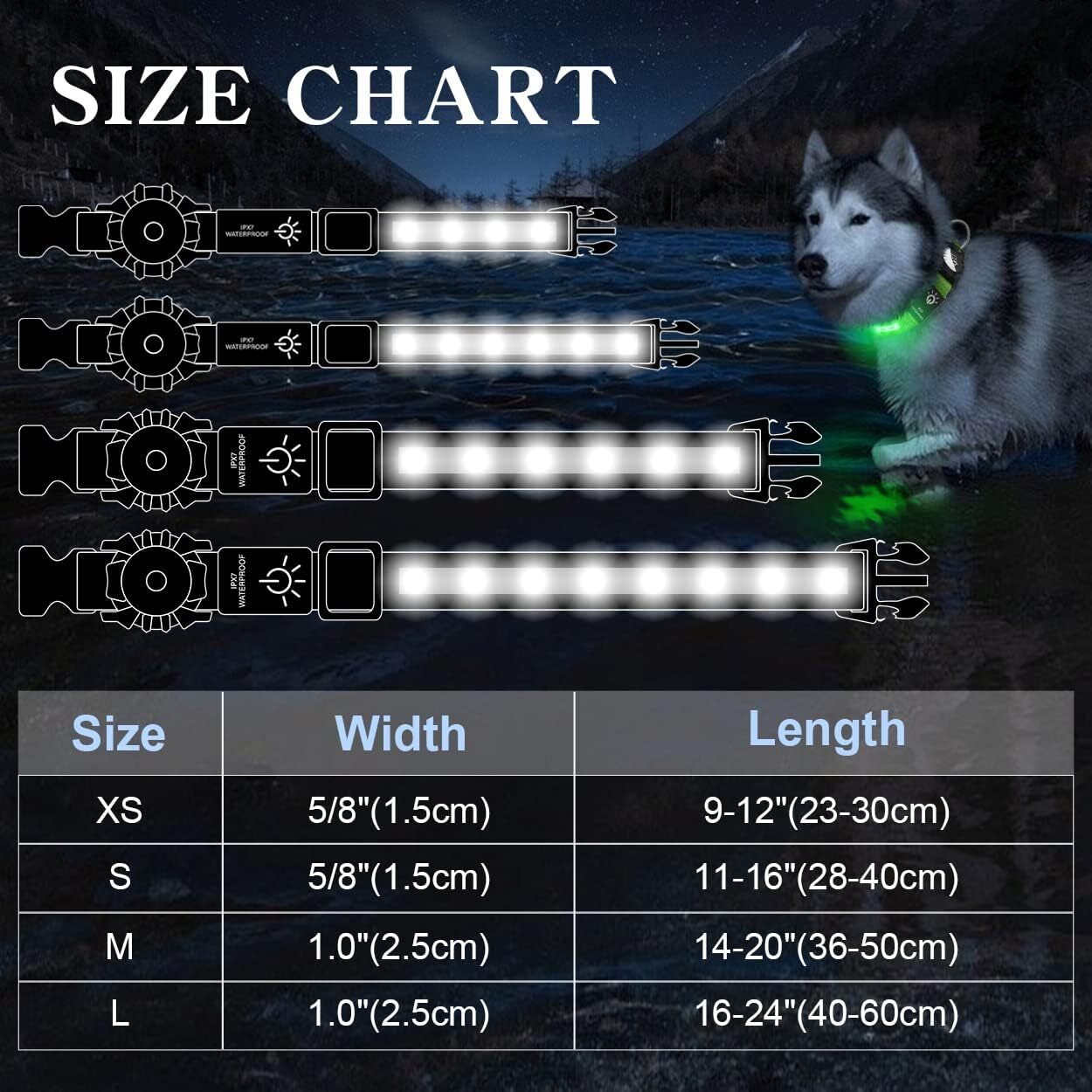 Light Up Dog Collar Waterproof LED Flashing Dog Collars for Night